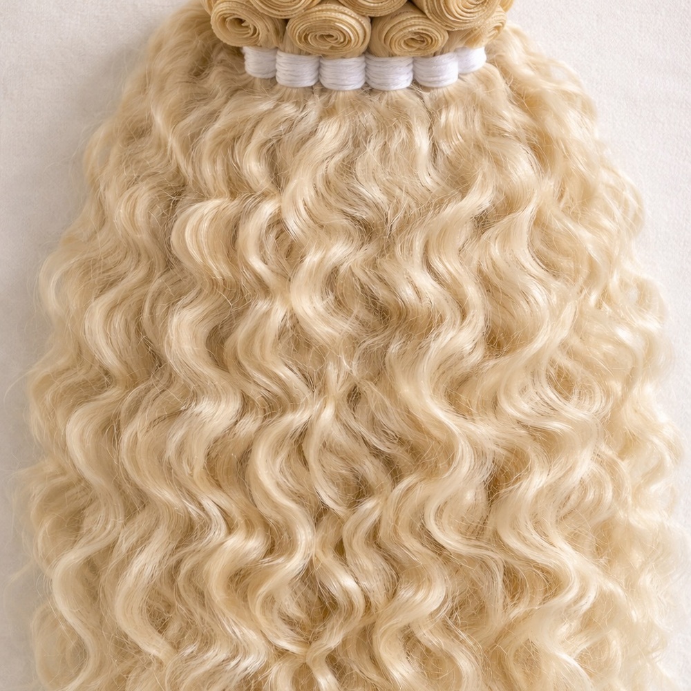 Blonde Curly Hair Extensions This is an 8-piece bundle made with 100% synthetic